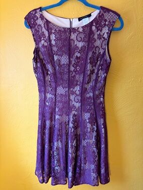 Level Eight Sleeveless Purple Lace Fit & Flare Dress Size 12. Great condition!